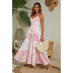 Women Floral Maxi Dress Spaghetti Straps V Neck Lace Patchwork Flowy Tiered Boho Beach Sundress Long Dresses
