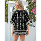 Zeagoo Womens Tops 3/4 Sleeve V Neck Bohemian Blouses Casual Loose Fit Tunic Boho Shirts Floral Printed Clothes