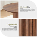 31.5" Round Dining Table For 2-4, Modern Farmhouse Kitchen Table With 2-Tier Storage Shelf, Small Wooden Circle Dining Tables With Fluted Base For Home Dining Room Living Room (Walnut)
