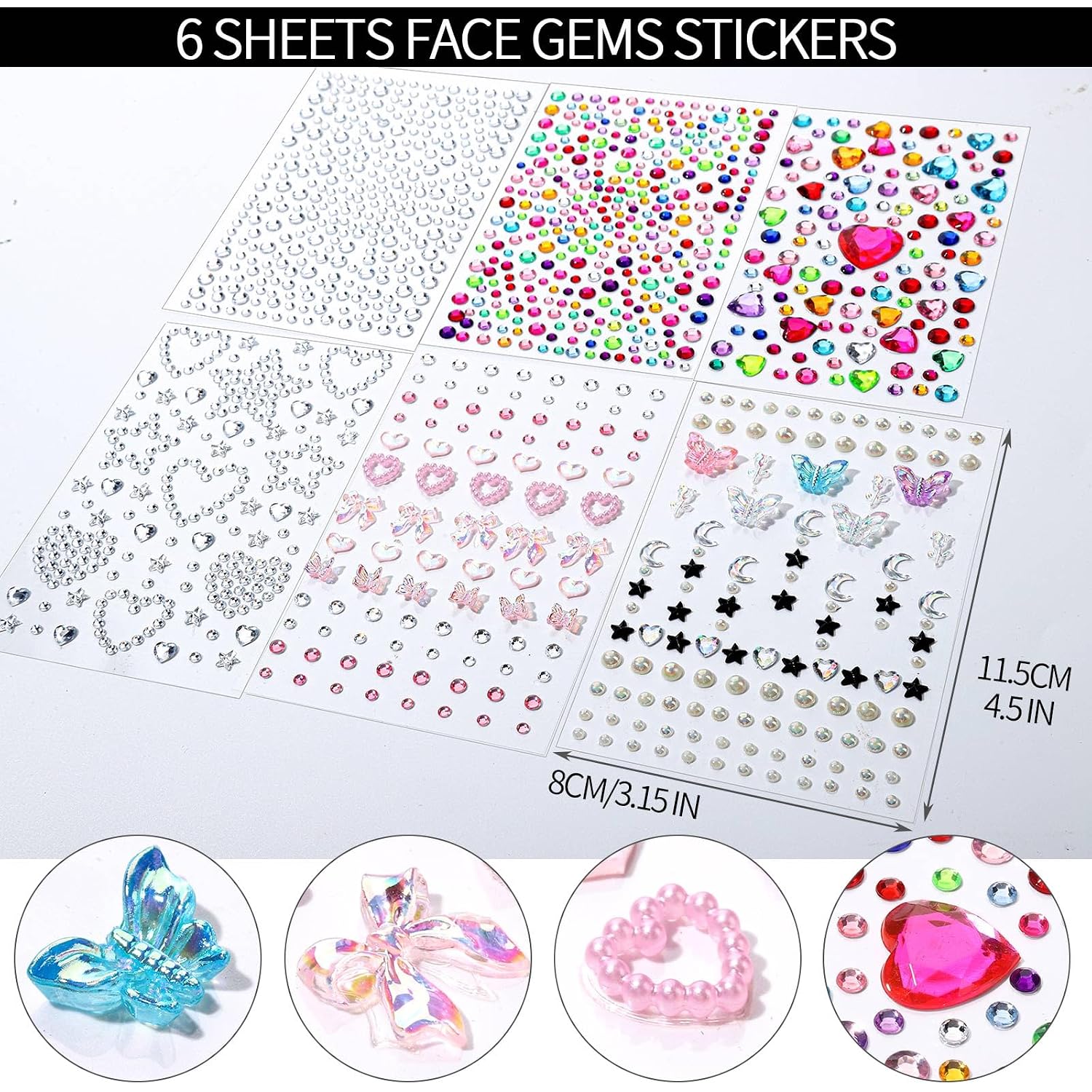 Fandamei Face Glitter Face Gems, 40 Colors Glitter Gel Palette With 6 Sheets Self Adhesive Hair Gems, Face Jewels For Women. Face Rhinestones Pearls For Women, Body Hair Glitter