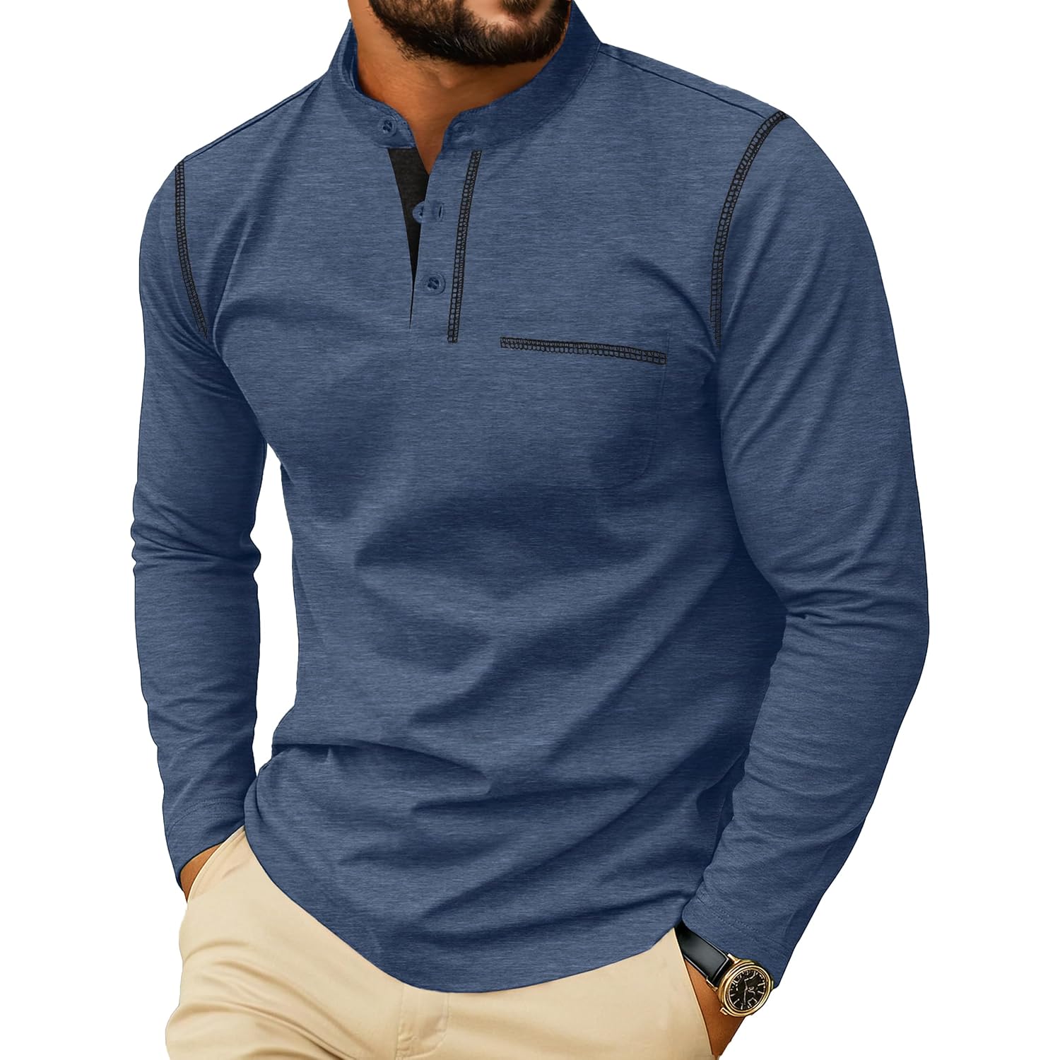 Sailwind Men'S Henley Shirts Long Sleeve Button T-Shirt Casual Stylish Cotton Pullover Shirt With Pocket