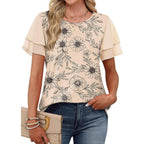 WIHOLL Womens Summer Tops Trendy Ruffle Sleeve Shirts Casual Chiffon Blouses Beach Vacation Clothes