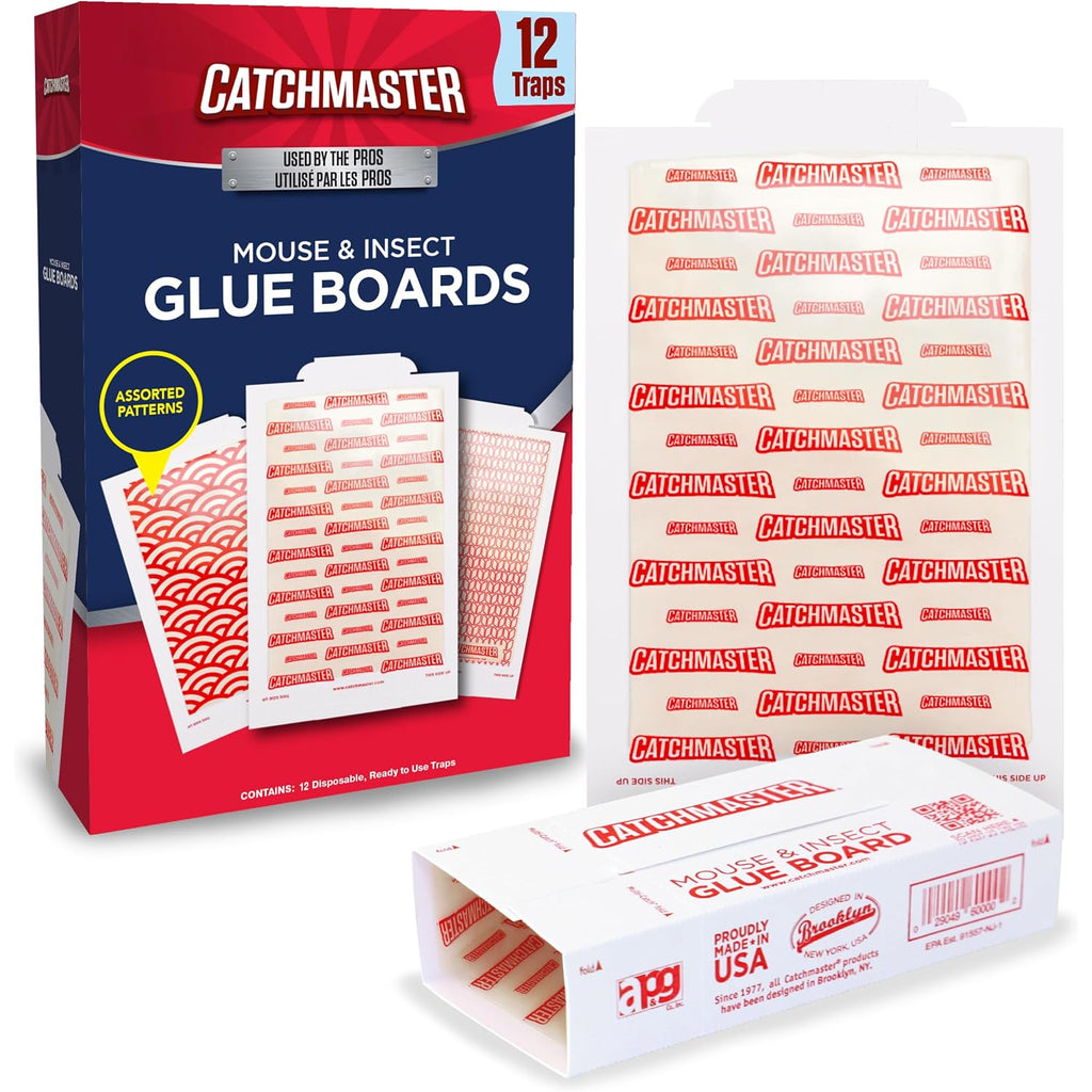 Catchmaster Extra Sticky Insect & Mouse Traps 12-Count, 5.3"X8" Glue Boards For Mice & Insects, Ultra Sticky Rat & Mousetraps Indoor For Home Use In Garages, Basements & Attics, Pest Control For Home