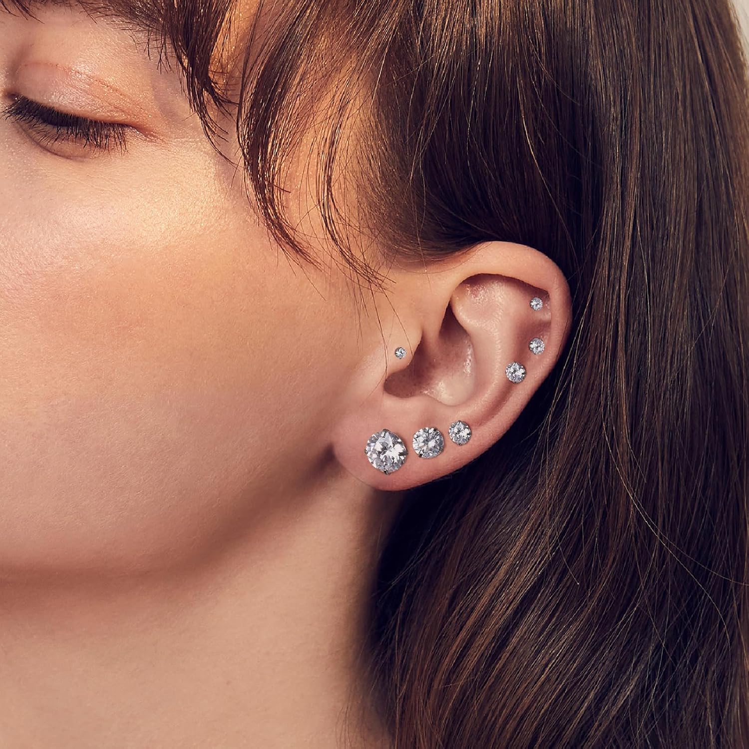 7 Pairs Silver Cubic Zirconia Stud Earrings for Women Trendy Stud Earrings Set Hypoallergenic Stud Earrings 20G CZ Studs Earrings for Women Jewelry Stud Earring