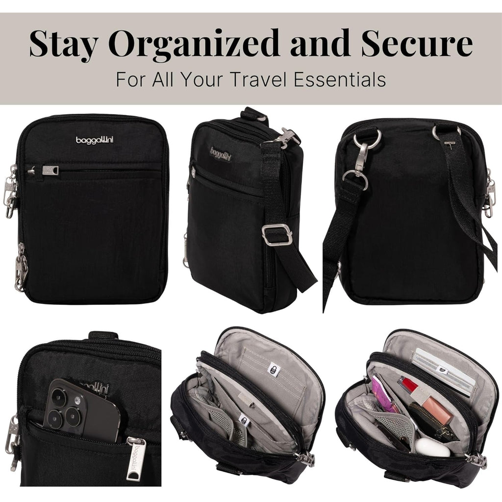 Baggallini Securtex® Anti-theft Mini Everything Crossbody Bag, 6.3"x8.25" Rfid, Locking Zippers & Cut-resistant Strap