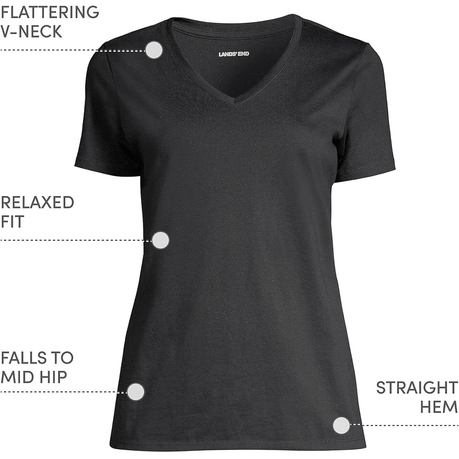 Lands' End Women's Relaxed American-Grown Supima Cotton V-Neck T-Shirt