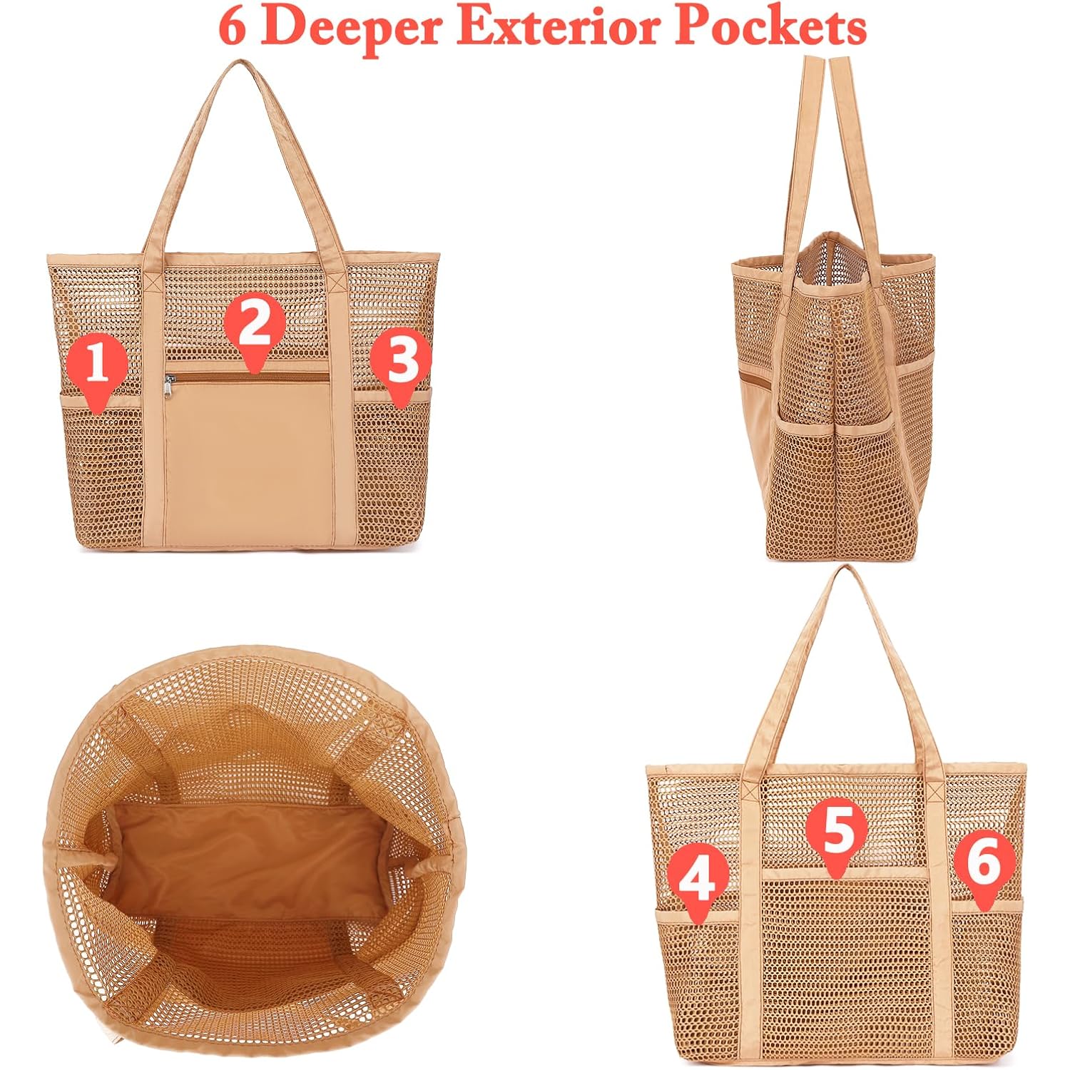 Fammart Mesh Beach Bag For Women, Summer Straw Tote Hobo Pool Bags With Zipper Pocket, Travel Vacation Cruise Essentials 2026