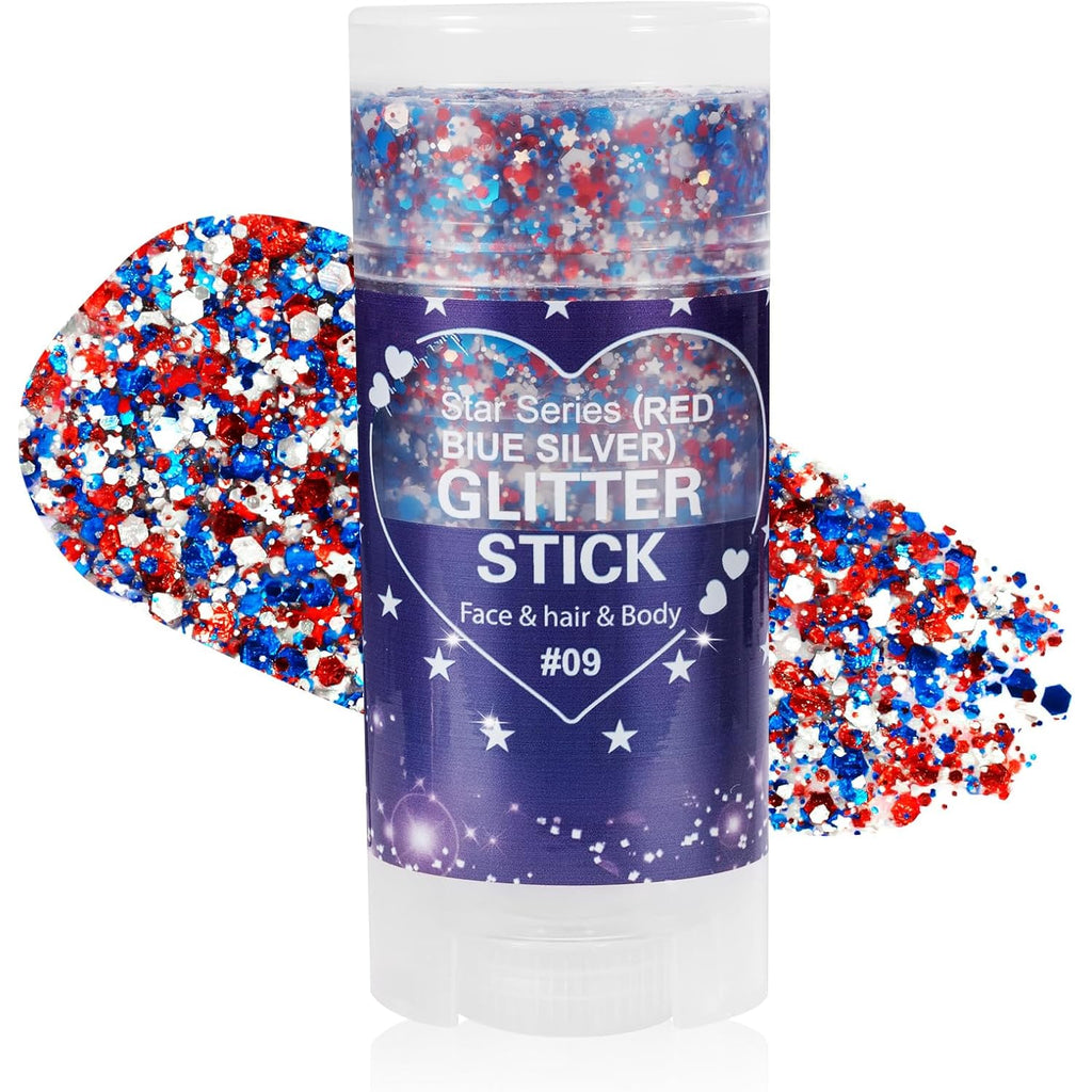 Patriotic Red White and Blue Body Glitter Stick,4th of July Accessories,Sparkling Face Hair Glitter for 4th of July Outfits Women Kids,American Flag Makeup for Independence Day 250 Anniversary