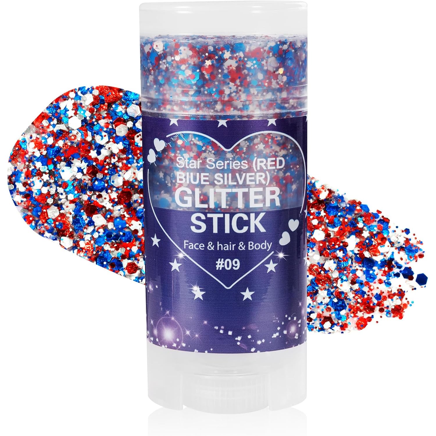 Patriotic Red White and Blue Body Glitter Stick,4th of July Accessories,Sparkling Face Hair Glitter for 4th of July Outfits Women Kids,American Flag Makeup for Independence Day 250 Anniversary