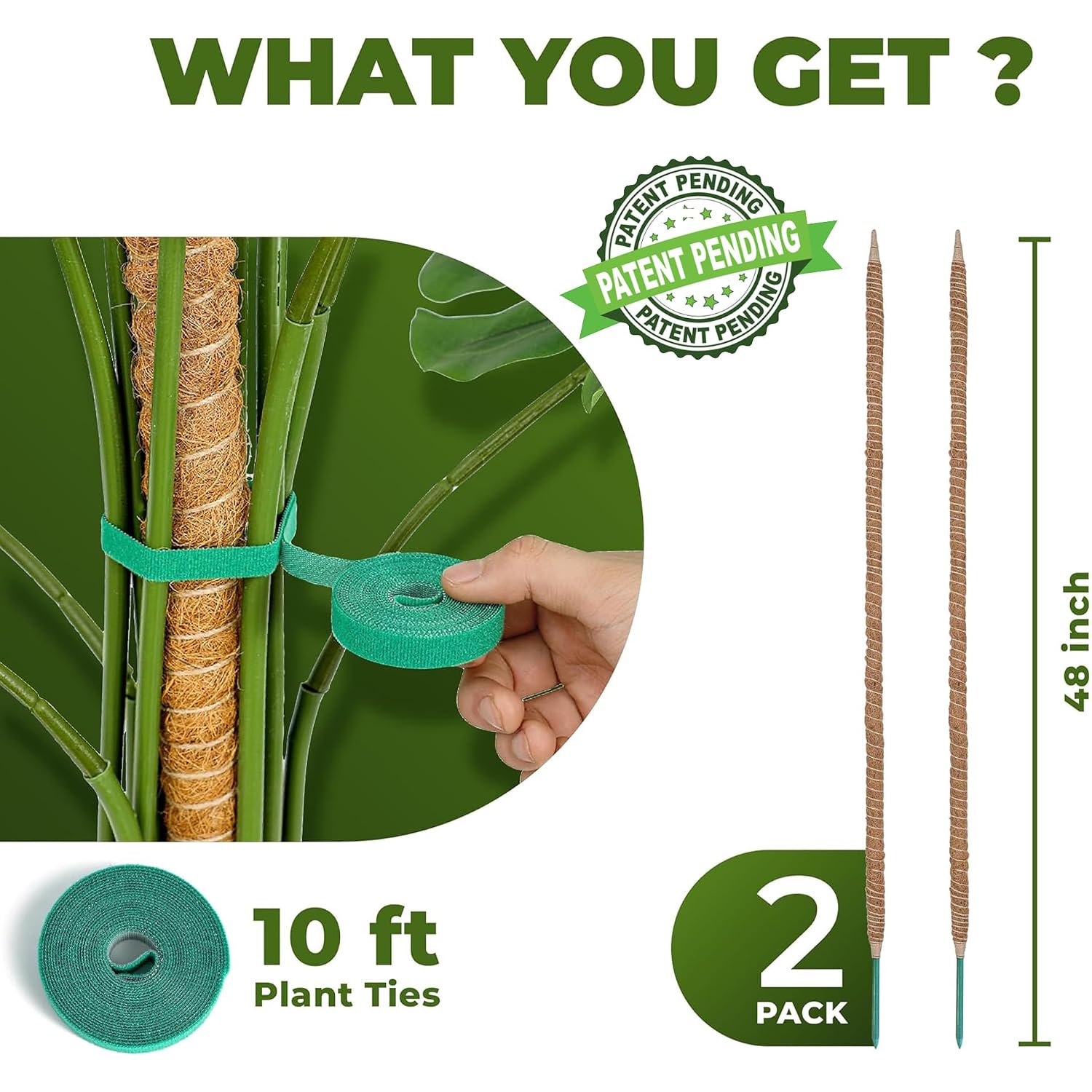 2 Pack 48'' Bendable Moss Pole Monstera Plant Support For Climbing Indoor Plants - Stakes For Potted Climbers - Tall Sticks Indoor Trellis For Houseplants - Accessories For Monstera Pot
