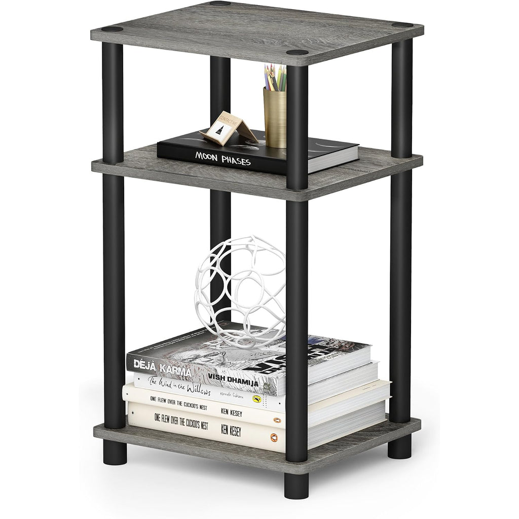 Furinno Just Side Table, 3-Tier End Table, Open Shelves Night Stand, Bedside Table, Toolless Assembly, For Living Room, Bedroom, Bathroom, French Oak