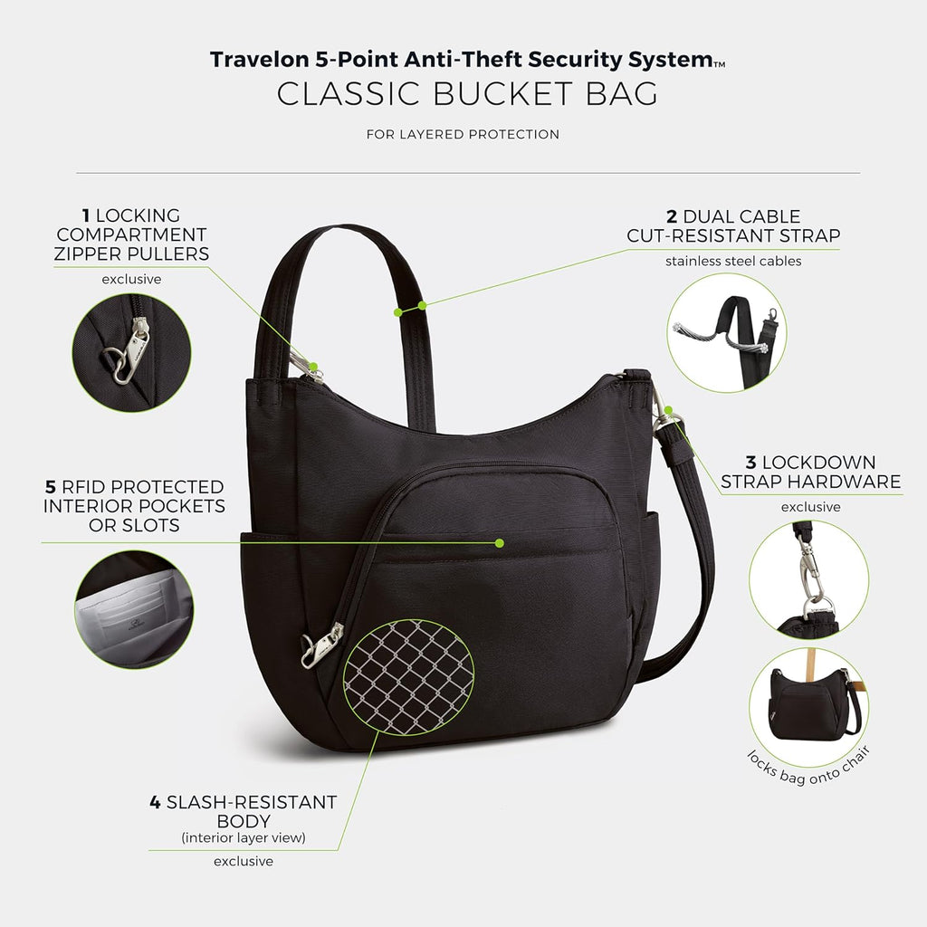 Travelon Anti-theft Classic Crossbody Bucket Bag | Anti-theft