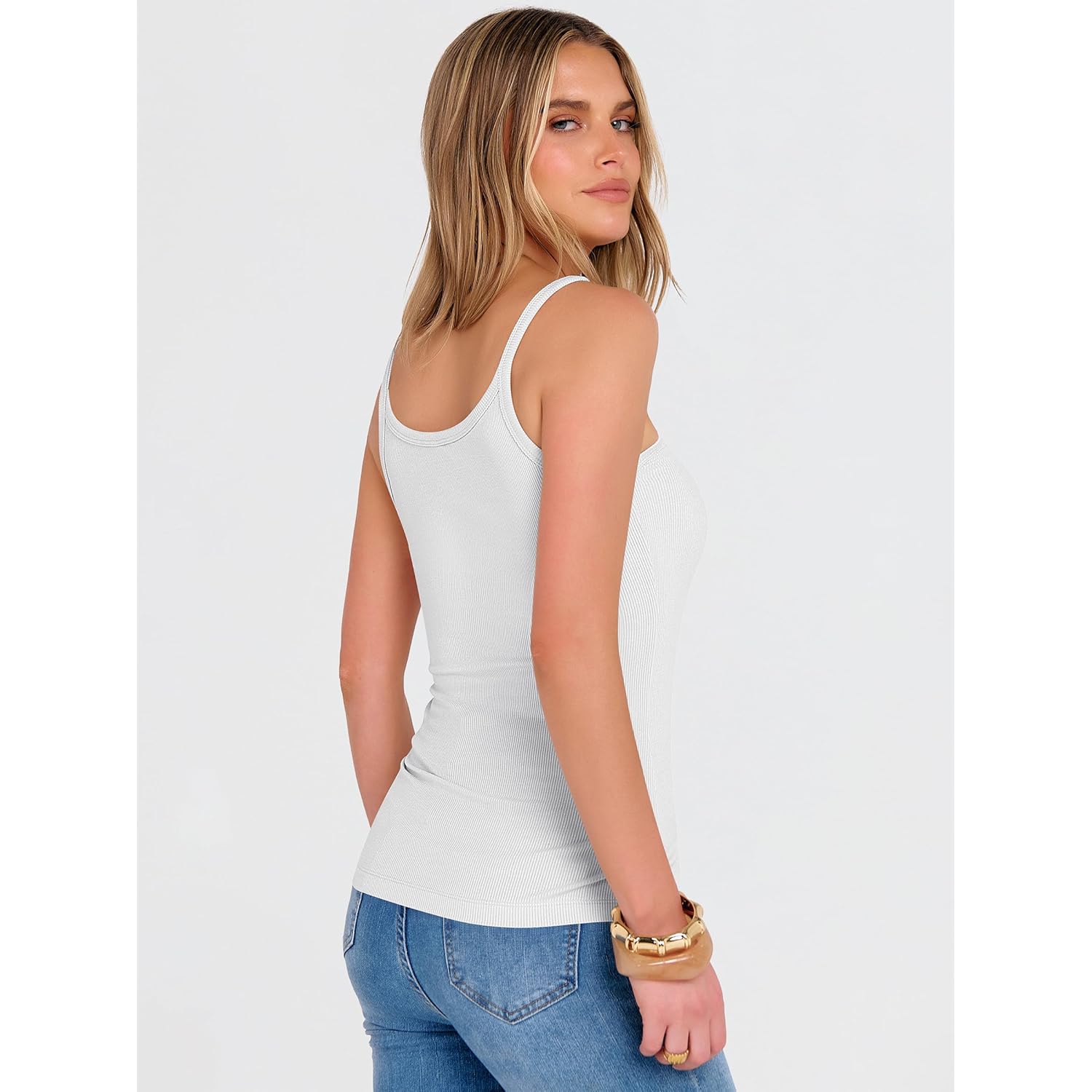 Tank Top for Womens Summer 2026 Scoop Neck Sleeveless Ribbed Knit Workout Basic Tees Slim Fitted Cami Shirts