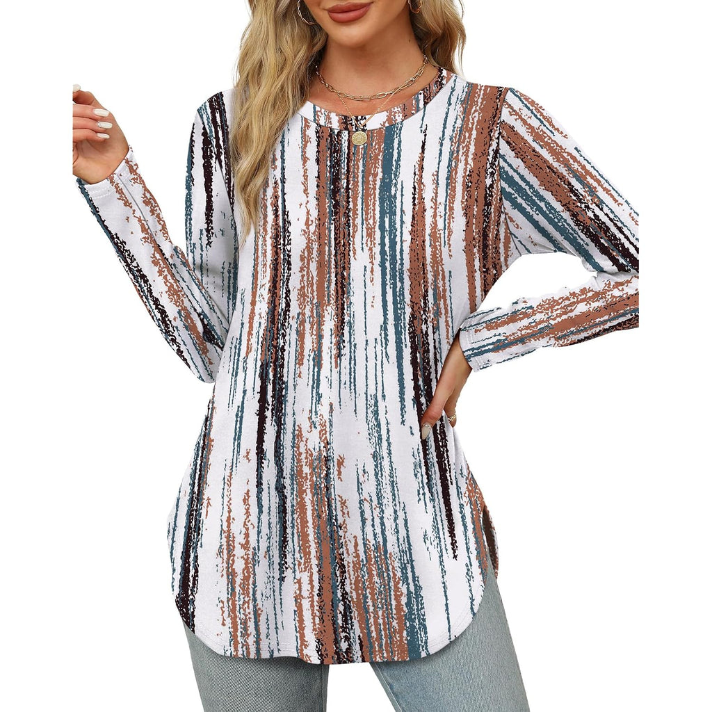 Ofeefan Long Sleeve Shirts For Women Crewneck Basic Tunic Tops Loose Fit Dressy Early Fall Fashion Clothes 2026