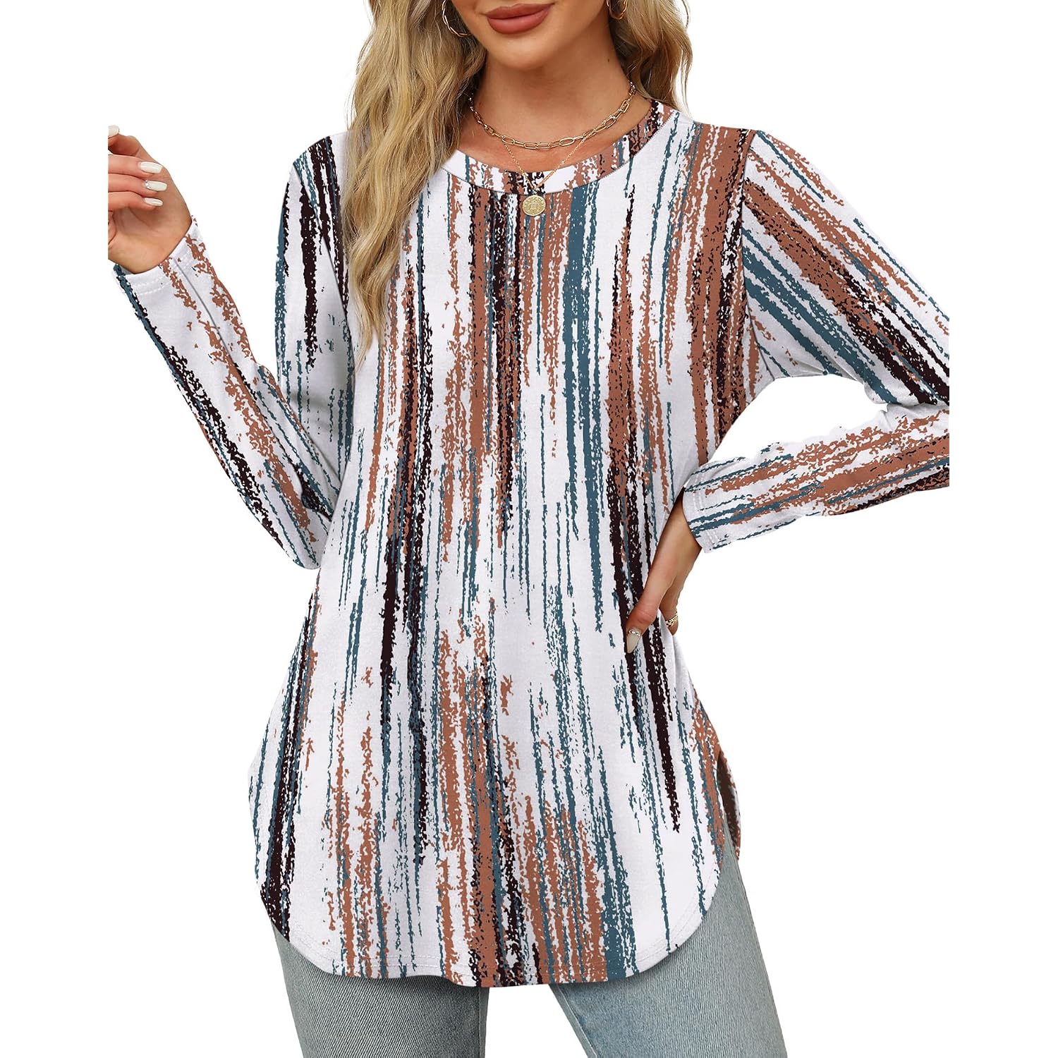 Ofeefan Long Sleeve Shirts For Women Crewneck Basic Tunic Tops Loose Fit Dressy Early Fall Fashion Clothes 2026