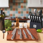 Imarku 14-Piece Knife Block Set, Knife Set With Block And Build-In Sharpener, Japanese Stainless Steel Knife Set For Lasting Sharpness, Dishwasher Safe, Black