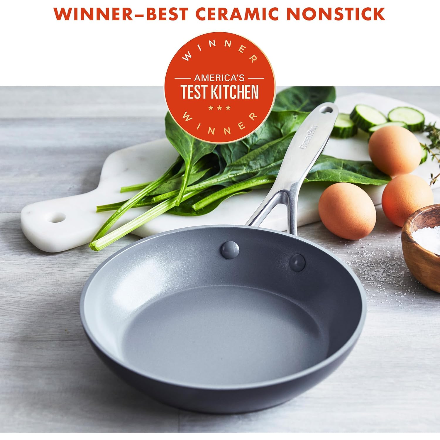 GreenPan Valencia Pro Hard Anodized Healthy Ceramic Nonstick 8" Frying Pan Skillet, PFAS-Free Cookware, Stainless Steel Handle, Induction Suitable, Dishwasher Safe, Oven Safe, Gray