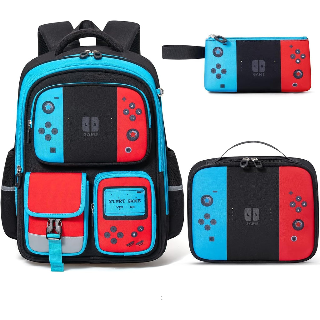 Fimibuke Kids Backpack For School Boys, 3 Pcs Gamer Backpack With Lunch Box | W/ Pencil Case, Gaming Bookbag For Teen Boys Kid Children Student Kindergarten Elementary Middle High School Travel Backpacks