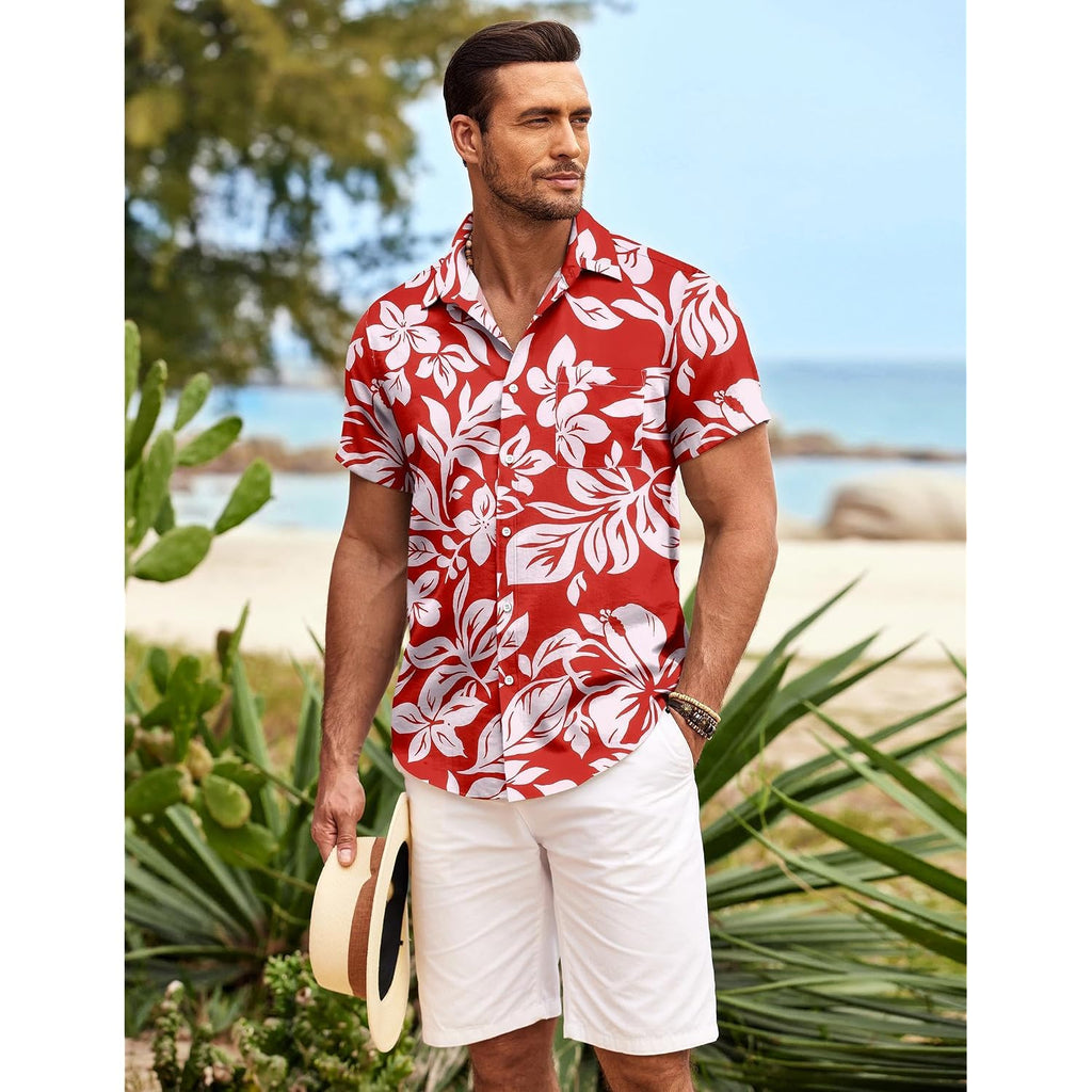 Coofandy Mens Hawaiian Shirt Short Sleeve Button Down Shirts Tropical Summer Beach Shirts Casual Floral Aloha Shirts