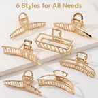 Lukacy 6 Pack Gold Metal Hair Clips - 4 Inch Large Jaw Clips For Women, Strong Hold Hair Claws For Thick Or Thin Hair, Fashion Hair Accessories For Styling