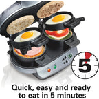Hamilton Beach Dual Breakfast Sandwich Maker With Egg Cooker Rings & Timer | Perfect For English Muffins, Croissants, Mini Waffles | Customizable & Fast |Pfas-Free | Silver | 25490Mna