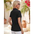 Women's Polo Shirts Short Sleeve V Neck Business Casual Tops Golf Collared 3 Buttons Summer Work Blouse