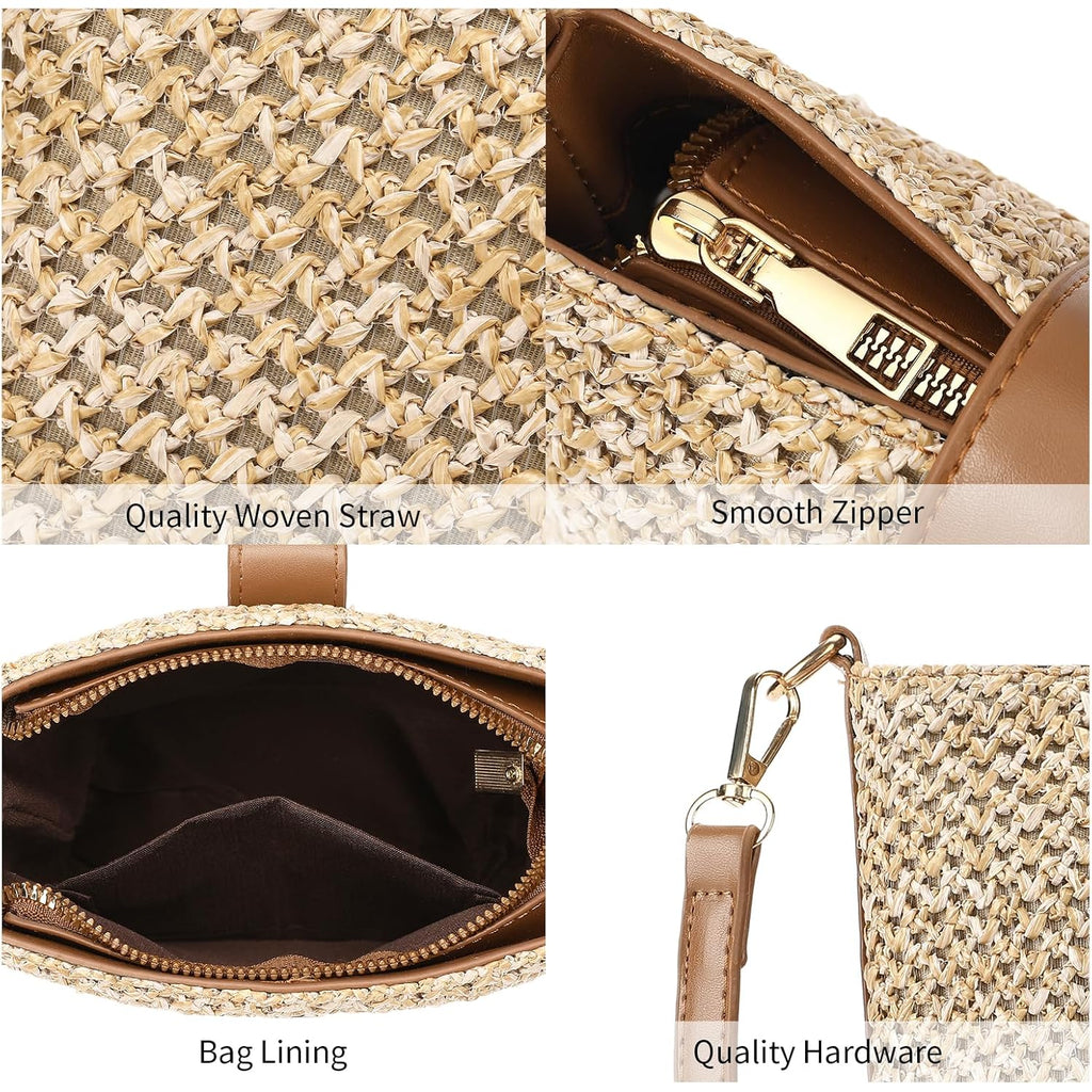 RNIEGA Small Straw Crossbody Bag for Women Woven Summer Shoulder Phone Purse Beach Handbag for Vacation