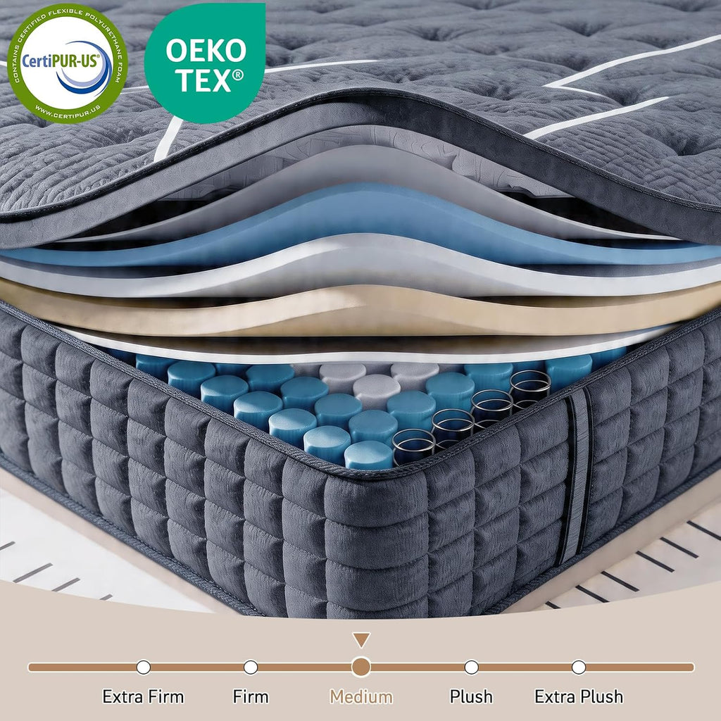 Queen Mattress, 12 Inch Queen Size Mattresses In A Box,Hotel-Level Luxury Upgraded Cooling Gel Memory Foam Upgraded Pocket Springs, Relieve Back Waist Pain, Zoned Support Medium Firm,365-Night Trial