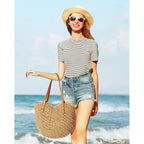 Beach Bags For Women - Straw Bag With Zipper, Soft Woven Beach Bag, Casual Straw Shoulder Bag For Daily Use
