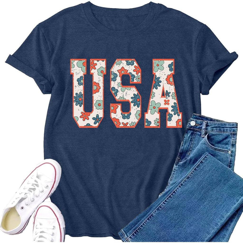Womens USA Shirt 4th of July Shirts American Patriotic Tee Tops