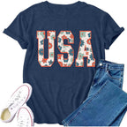 Womens USA Shirt 4th of July Shirts American Patriotic Tee Tops