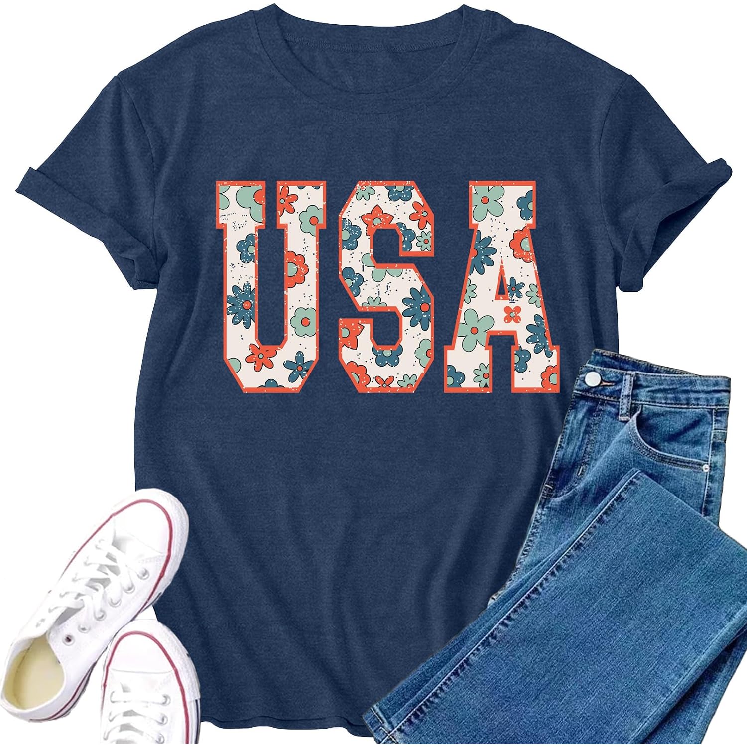 Womens USA Shirt 4th of July Shirts American Patriotic Tee Tops