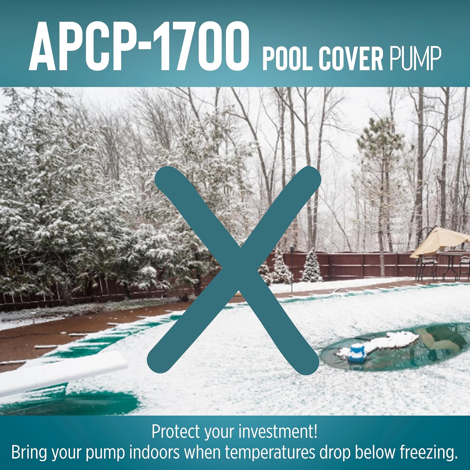 Little Giant Apcp-1700 115-Volt, 1/3 Hp, 1745 Gph, Automatic, Submersible, Swimming Pool Cover Pump With 25-Ft. Cord, Light Blue, 577301