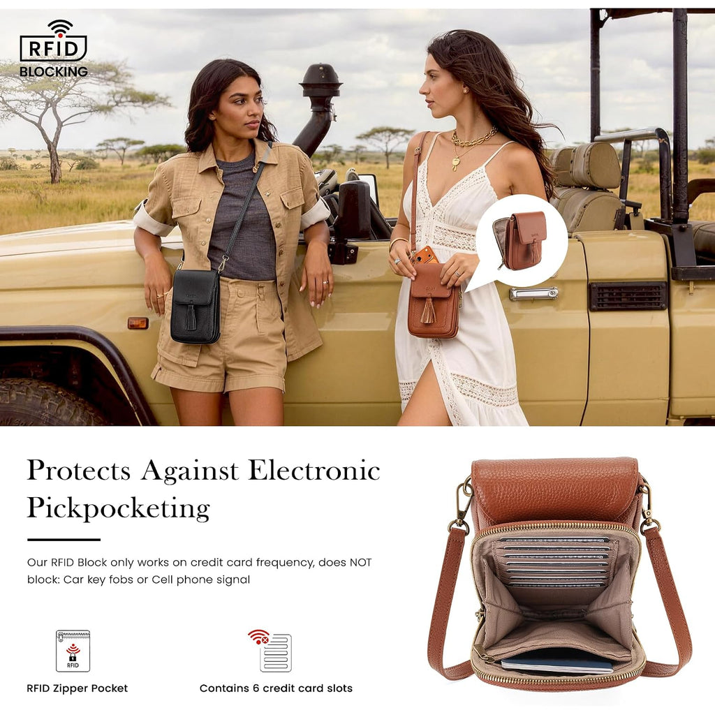 Befen Genuine Leather Small Crossbody Bags For Women, Rfid Phone Purse With Card Slots, Multi Pockets Crossbody Purses