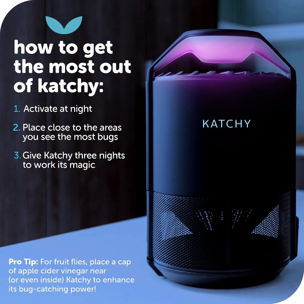 The Original Katchy Indoor Insect Trap - Fan Powered With Uv Light - Fruit Fly Traps For Indoors - For Fruit Flies, Gnats, Mosquitoes, Moths (Black)