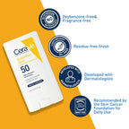 Cerave Mineral Sunscreen Stick Spf 50, Broad Spectrum Spf + Hyaluronic Acid + Ceramides, Titanium Dioxide & Zinc Oxide, 100% Mineral Face Sunscreen Stick, Fragrance Free & Oil Free