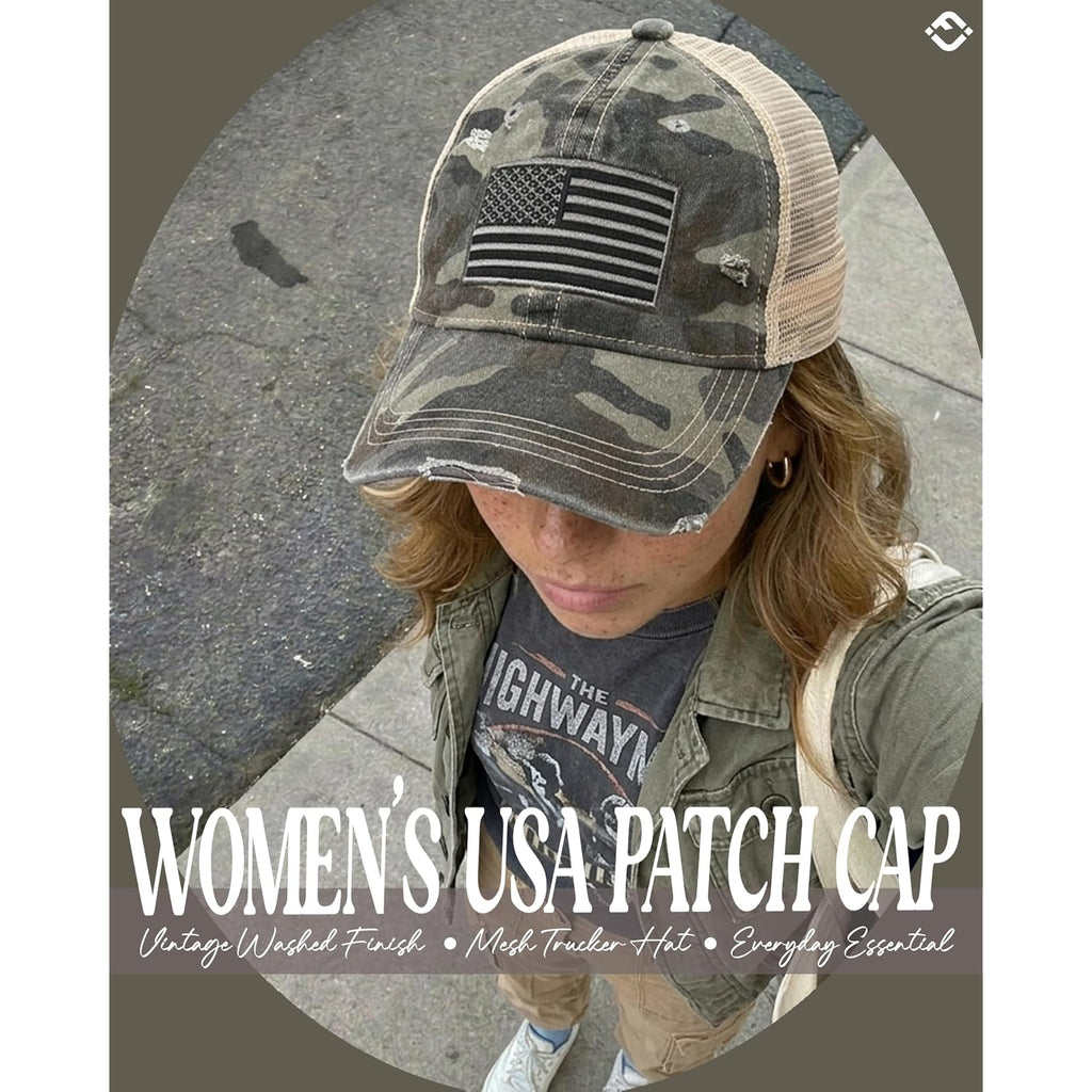 Funky Junque Trucker Hat For Women - Distressed Western Camo Baseball Cap, Mesh Adjustable Trendy
