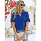 Zhenwei Women'S Short Sleeve V-Neck Polo Shirts Business Casual Work Collared Tops Dressy Johnny Collar Cute Blouses