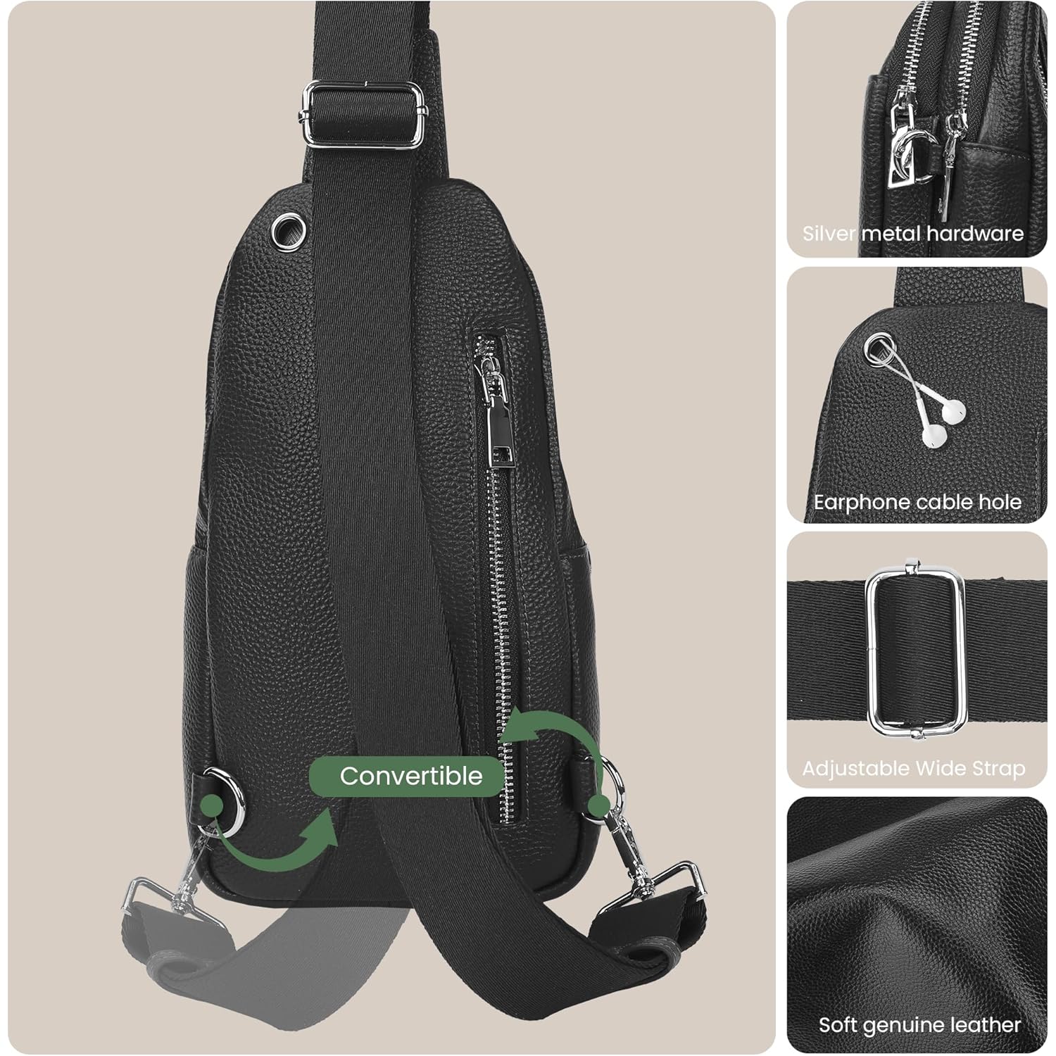 befen Genuine Leather Sling Bag for Women Anti-Theft Crossbody Chest Bags Fanny Packs for Travel with RFID Card Slots