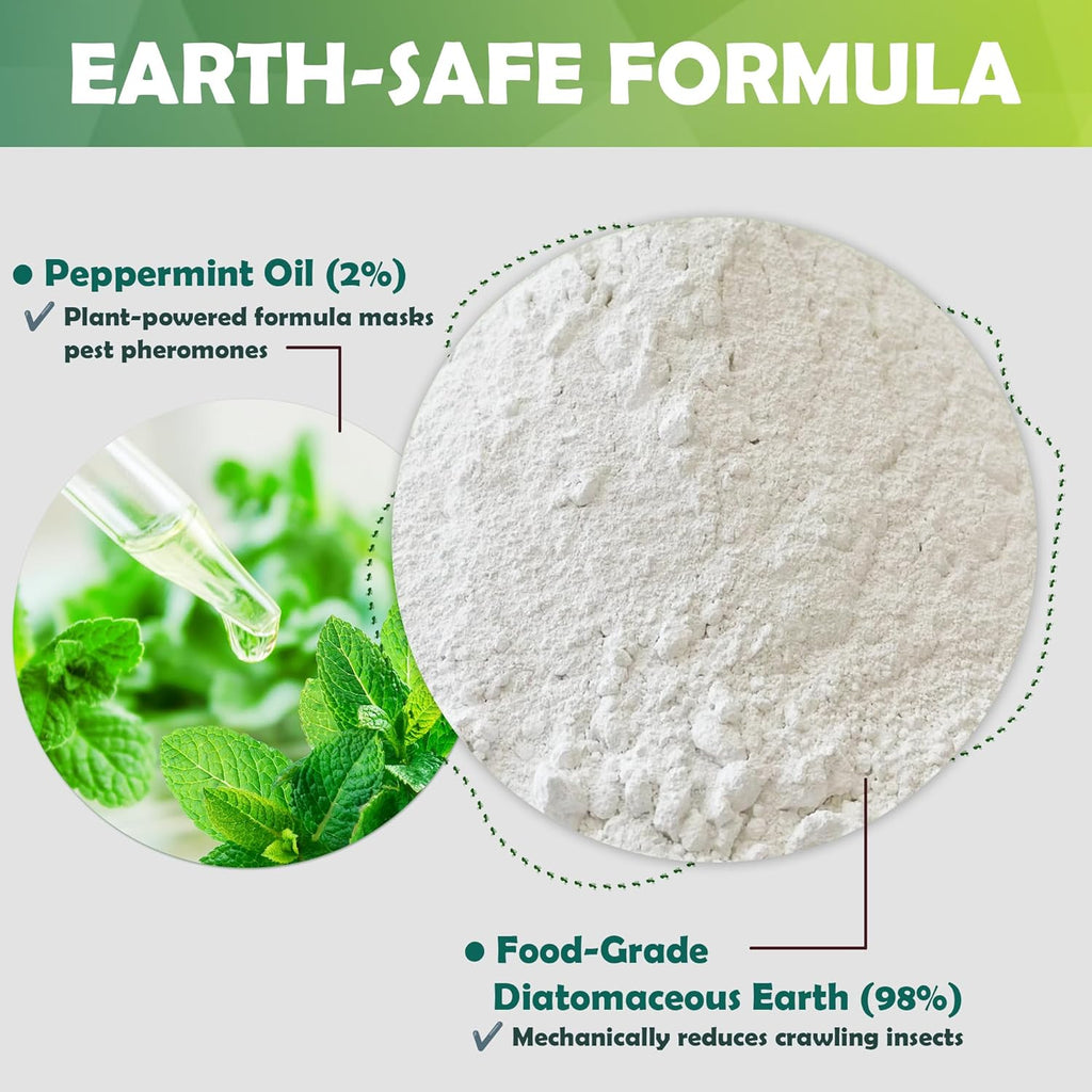 Diatomaceous Earth Food Grade Powder With Peppermint - Crawling Insect Killer For Bed Bugs, Roaches, Ants, Fleas - Indoor & Outdoor Pest Control | Family & Pet Safe | 1 Lb