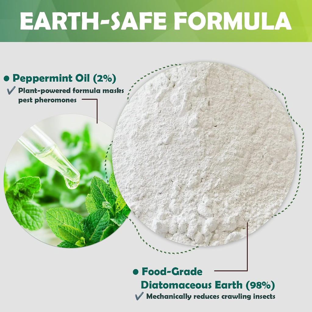 Diatomaceous Earth Food Grade Powder With Peppermint - Crawling Insect Killer For Bed Bugs, Roaches, Ants, Fleas - Indoor & Outdoor Pest Control | Family & Pet Safe | 1 Lb