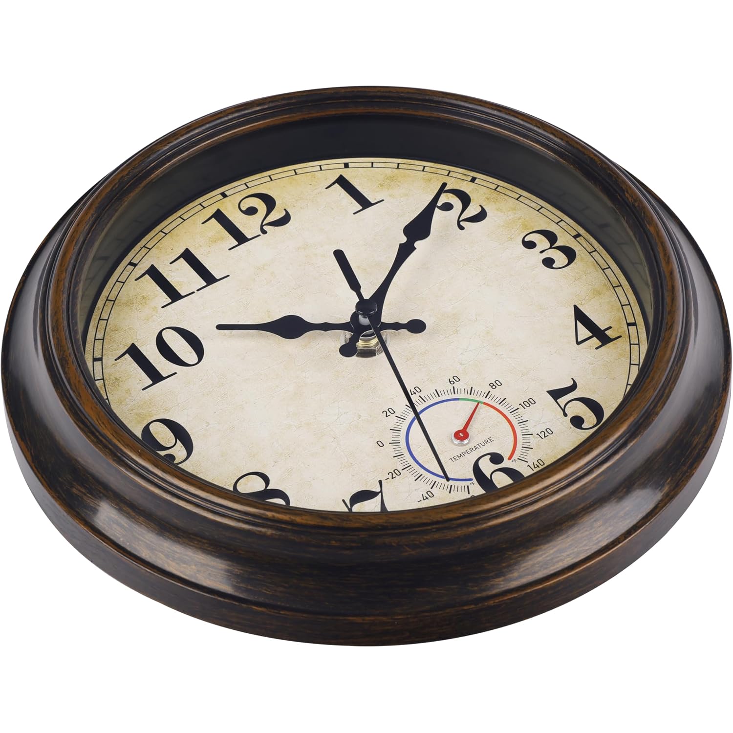 Outdoor Clocks Waterproof With Thermometer Combo Vintage Rustic Wall Clock For Patio Pool Bathroom Kitchen(8 Inch,Bronze)