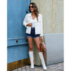 Luvamia Denim Jacket For Women Distressed Jean Jackets Button Up Vintage Western Trucker Jacket Frayed Hem Pockets
