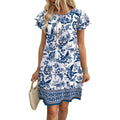 Ofeefan Womens Summer Dresses 2026 Ruffle Sleeve Round Neck Loose Swing Sundresses With Pockets Plain/Print