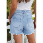 Jean Shorts for Women Mid Rise Trendy Stretchy Crossover Waist Denim Shorts Raw Hem Casual Summer Pockets