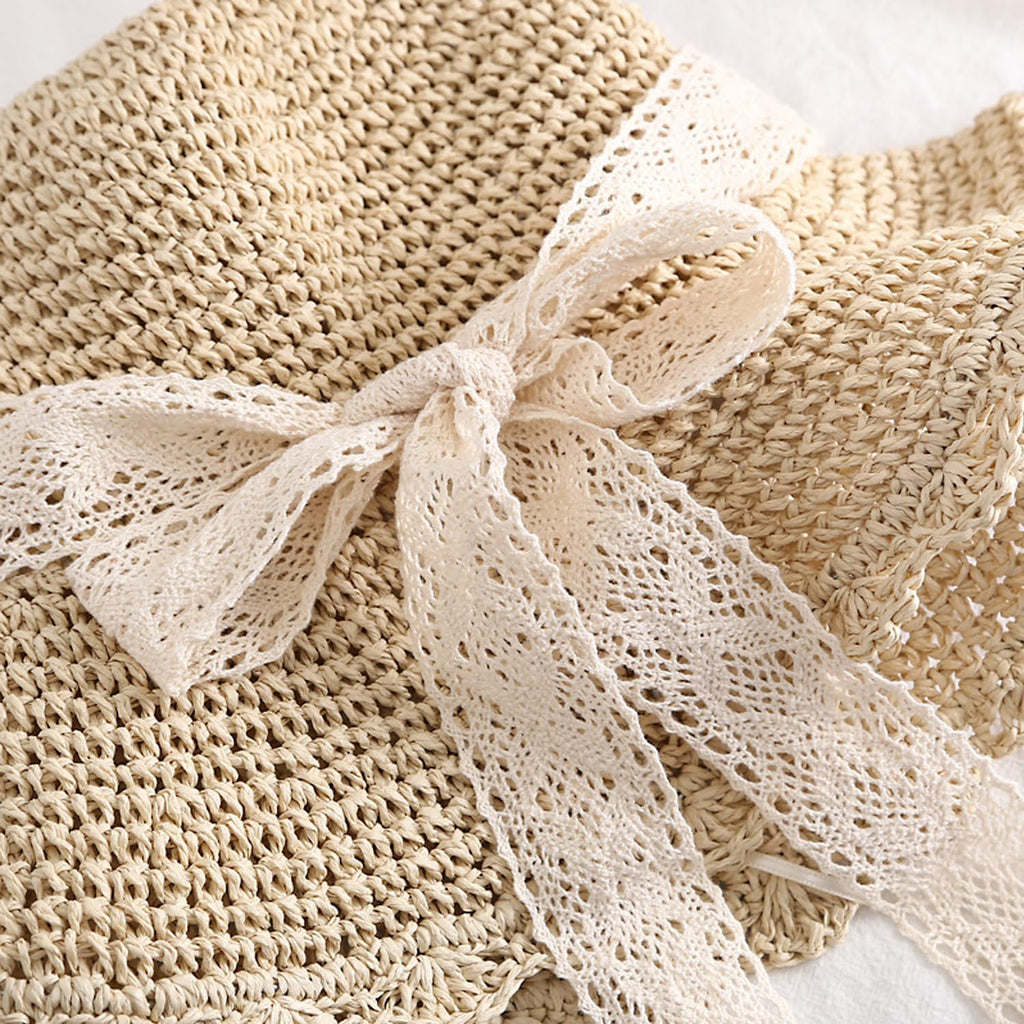 Summer Beach Sun Straw Hats For Women Wide Brim Packable Travel Bucket Hats Upf 50+
