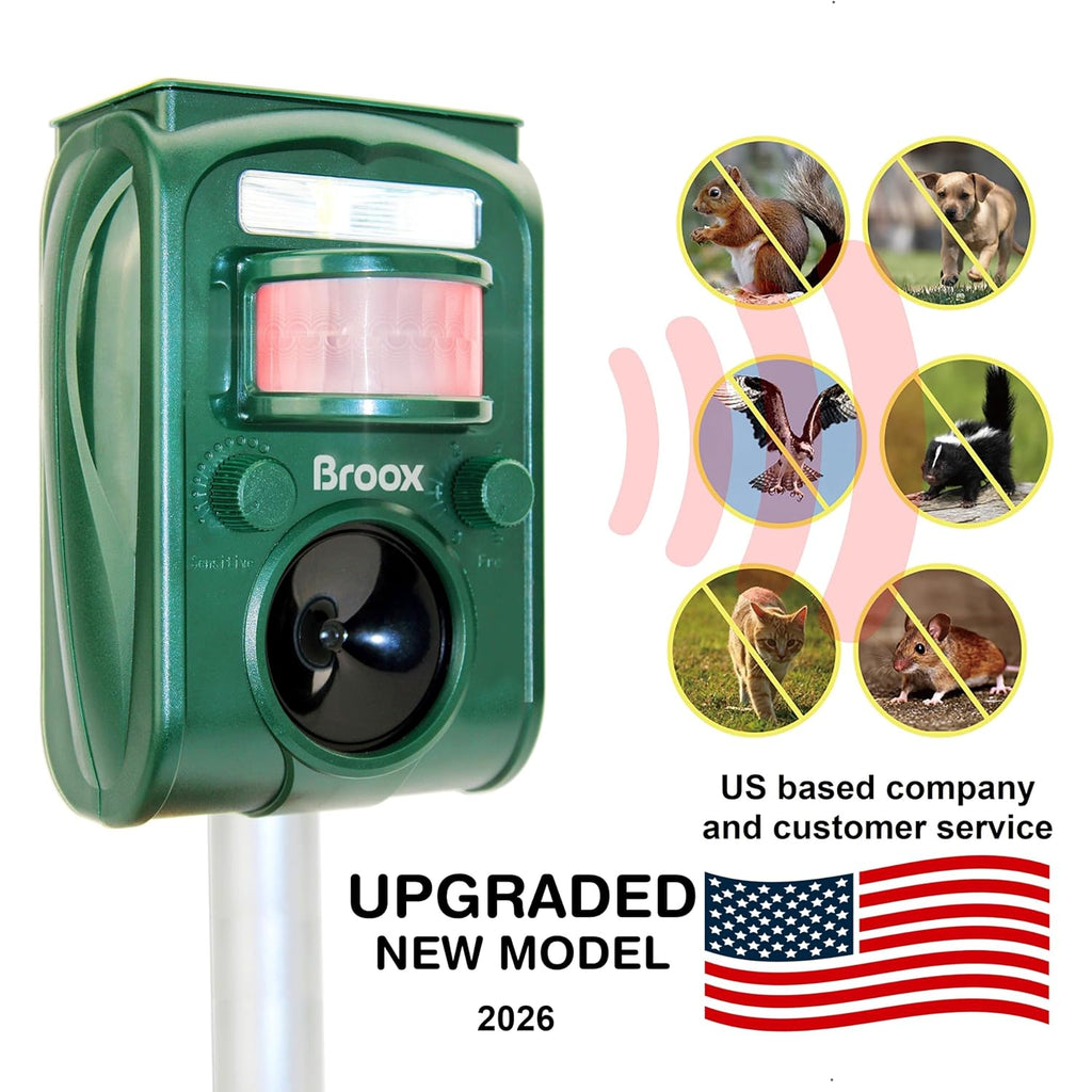 Broox 2026 Upgraded Solar Animal Repellent, Cat Repellent Outdoor, Squirrel Repellent, Deer Repellent, Ultrasonic Pest Repeller, Waterproof Ip 65, Motion Detection, Dog, Raccoon, Skunk, Rabbit, Rodent