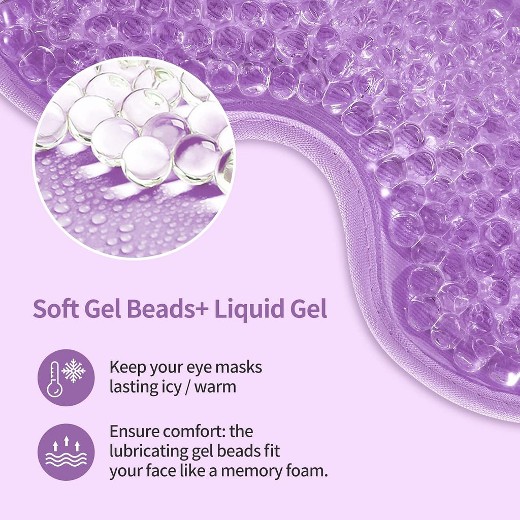 2Pcs Gel Eye Mask Reusable Cold Therapy Gel Bead Eye Mask For Puffiness/Dark Circles/Eye Bags/Dry Eyes/Headaches/Migraines/Stress Relief, Cooling Compress (Purple)