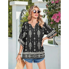 Zeagoo Womens Tops 3/4 Sleeve V Neck Bohemian Blouses Casual Loose Fit Tunic Boho Shirts Floral Printed Clothes