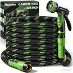 Non-Expandable Garden Hose 25 Ft Water Hose With 10-Function Spray Nozzle | Yard Hose Heavy Duty Steel Metal Flexible,Durable Fabric Skin,No Kinks & Leak-Proof With Upgraded Handle Hose Pipe Outside